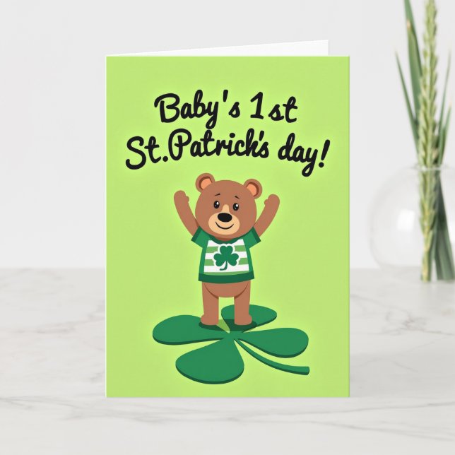 Striped Bear Shamrock Holiday Card (Front)