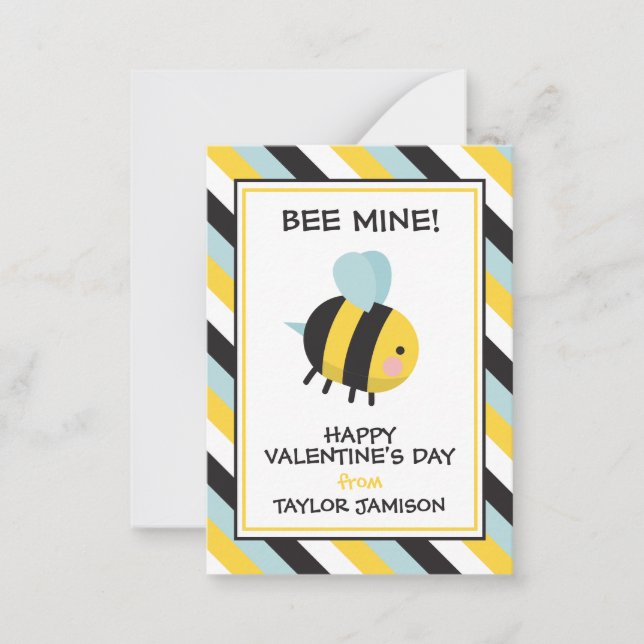 Striped Bee Mine Valentine's Classroom Cards (Front)