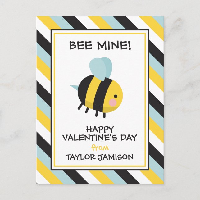 Striped Bee Mine Valentine's Classroom Cards (Front)