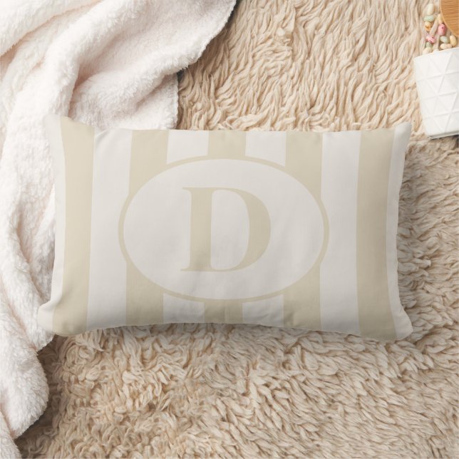 Striped Beige Off White Customizable Lumbar Pillow (Blanket)