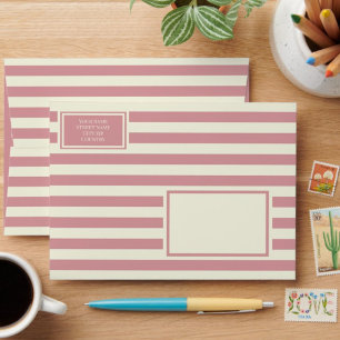 Striped beige rose pink retro return address envelope