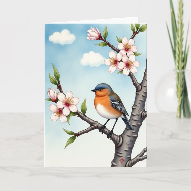 Striped Bird Branch Scene Card (Front)
