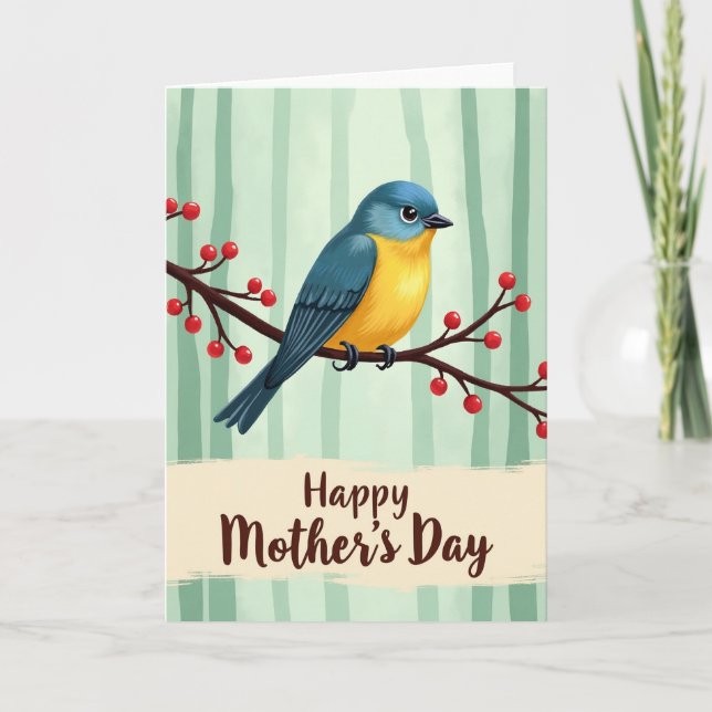 Striped Bird Happy Mothers Day Card (Front)