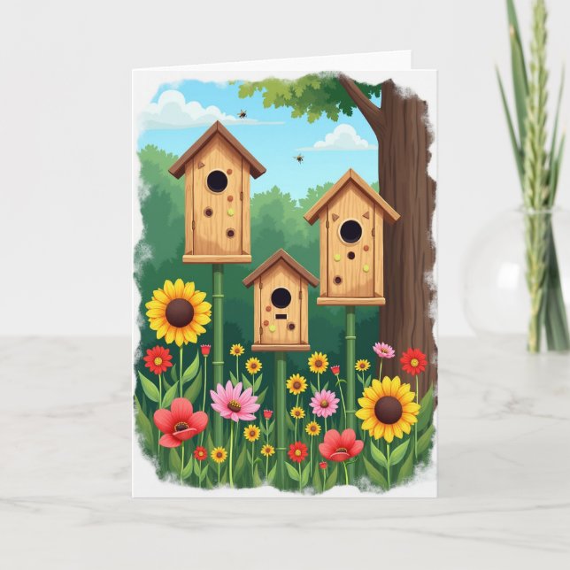 Striped Birdhouse Garden Card (Front)