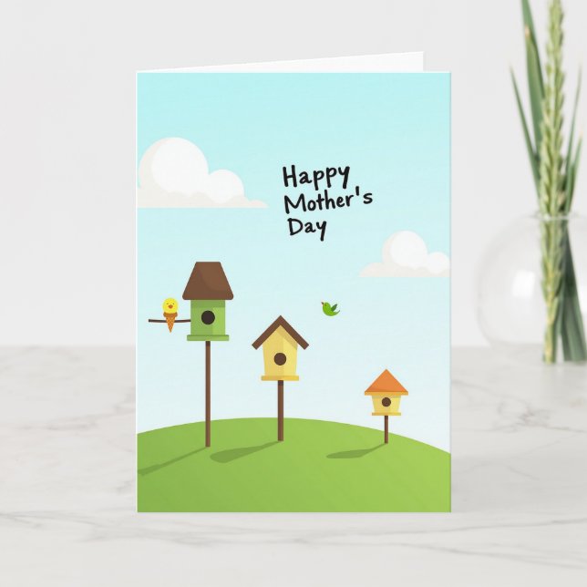 Striped Birdhouse Mothers Day Card (Front)
