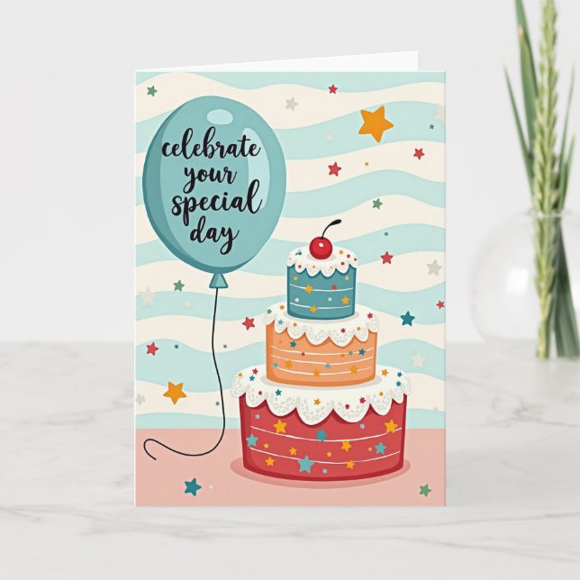 Striped Birthday Cake Art Card (Front)
