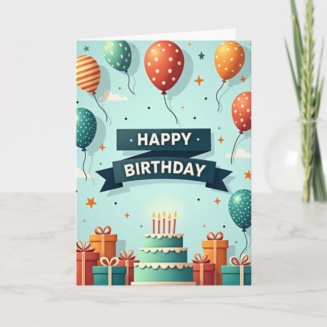 Striped Birthday Cake Card (Front)