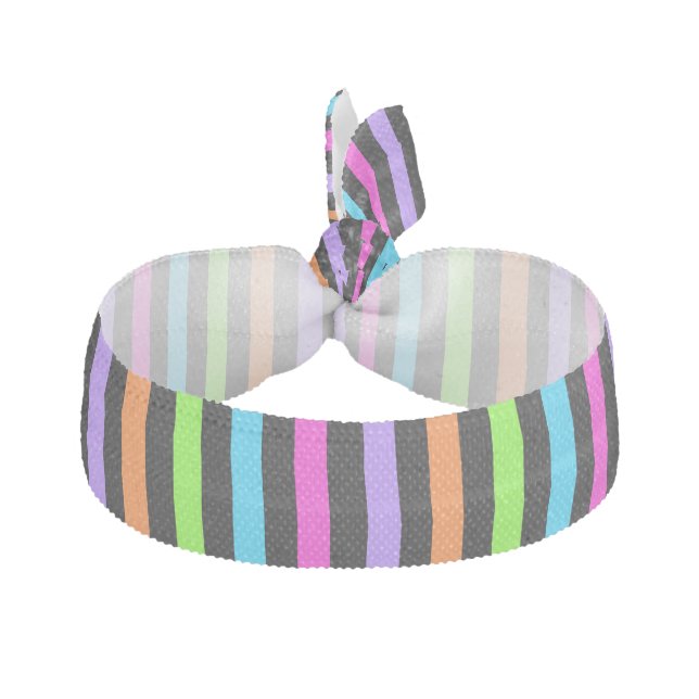 Striped Black and Multicolor Elastic Hair Tie (Front)