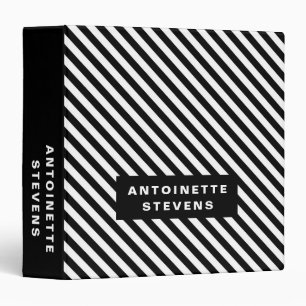 Striped Black and White 3 Ring Binder