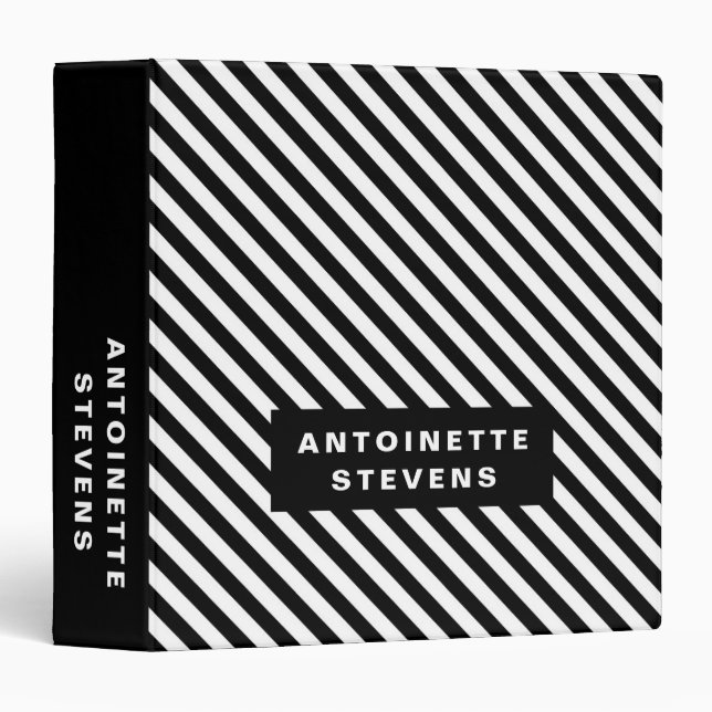 Striped Black and White 3 Ring Binder (Front/Spine)