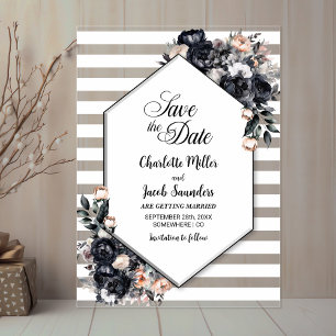 Striped Black Floral Acrylic Save the Date
