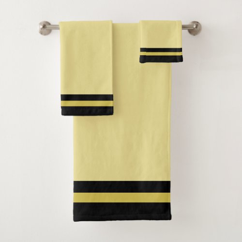 Striped Black  Golden on Champagne Beige Bath Tow Bath Towel Set