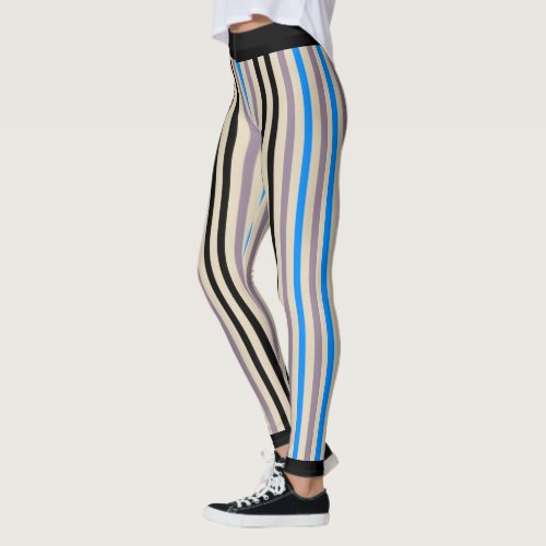 Striped Black Grey Blue custom Leggings