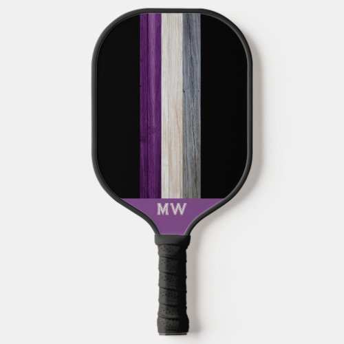Striped Black  Purple Monogram Pickleball Paddle