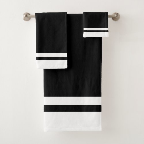 Striped Black  White Bath Towel Set