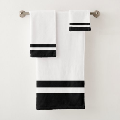 Striped Black  White Bath Towel Set