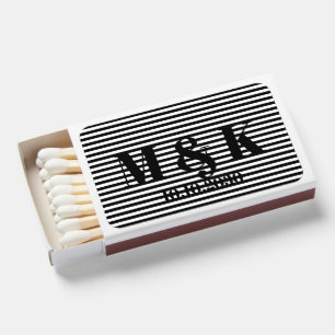 Striped black white custom monogram initials matchboxes