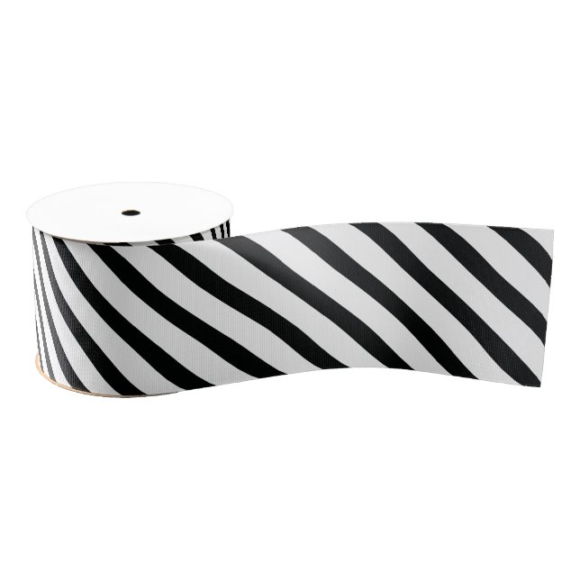Striped (Black & White | Diagonal) Any Size Custom Grosgrain Ribbon (Spool)