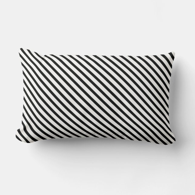 Striped (Black & White | Diagonal) Any Size Custom Lumbar Pillow (Front)
