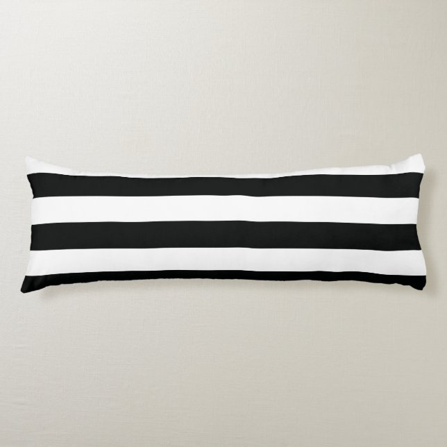 Striped (Black & White | Horizontal) Customizable Body Pillow (Front)