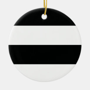Striped (Black & White Horizontal) Customizable Ceramic Ornament
