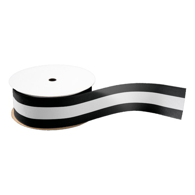 Striped (Black & White | Horizontal) Customizable Grosgrain Ribbon (Spool)