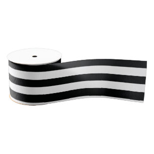 Striped (Black & White Horizontal) Customizable Grosgrain Ribbon
