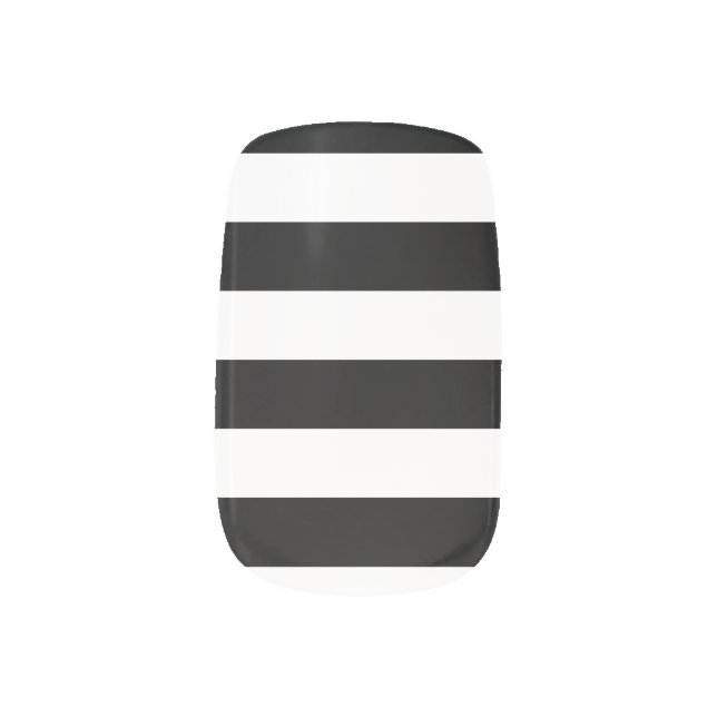 Striped (Black & White | Horizontal) Customizable Minx Nail Wraps (Right Thumb)