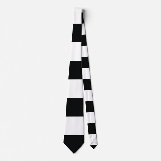 Striped (Black & White | Horizontal) Customizable Tie (Front)
