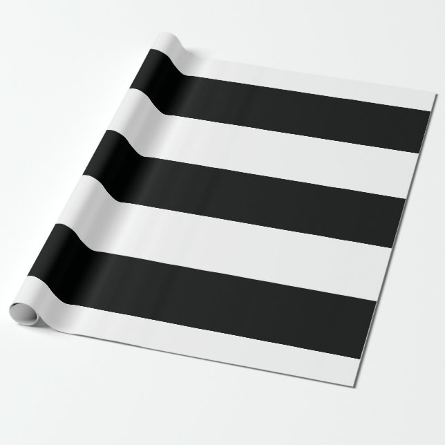 Striped (Black & White | Horizontal) Customizable Wrapping Paper (Unrolled)