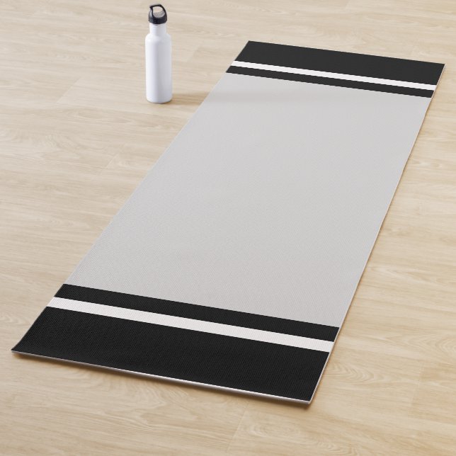 Striped Black & White on Light Silver Gray Yoga Mat (In Situ)