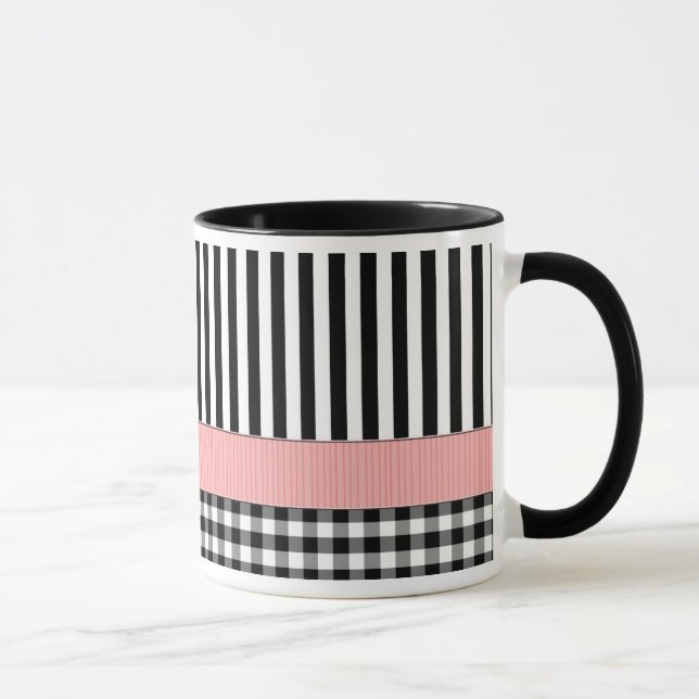 Striped Black White Pattern Design Mug (Right)