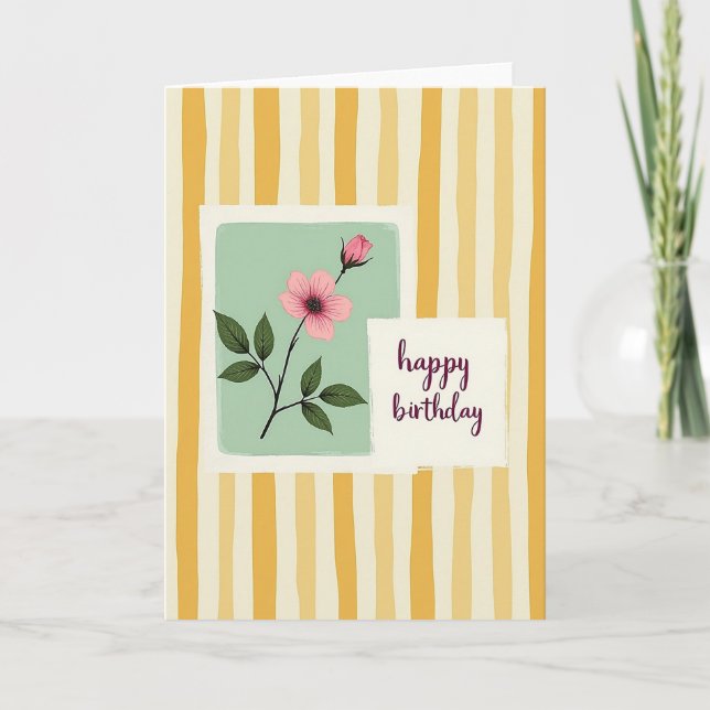 Striped Bloom Birthday Card (Front)