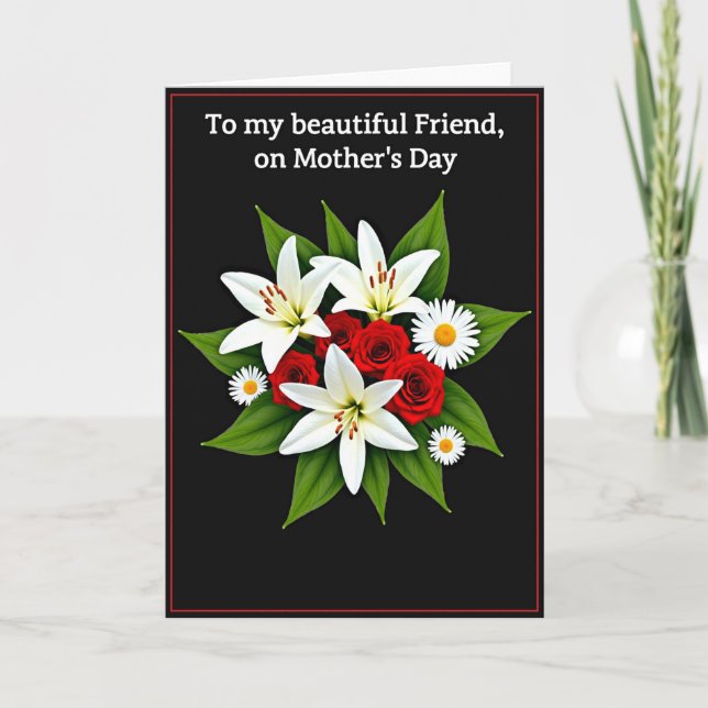 Striped Blooms Friend Mothers Card (Front)