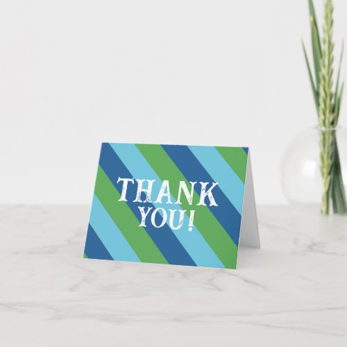 Striped Blue and Green Folded Thank You Note Card