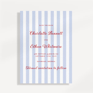 Striped Blue and Red Save the Date Invitation