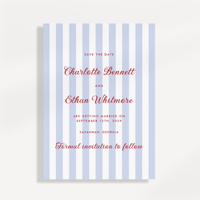 Striped Blue and Red Save the Date Invitation (Creator Uploaded)