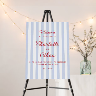 Striped Blue and Red Wedding Welcome Sign