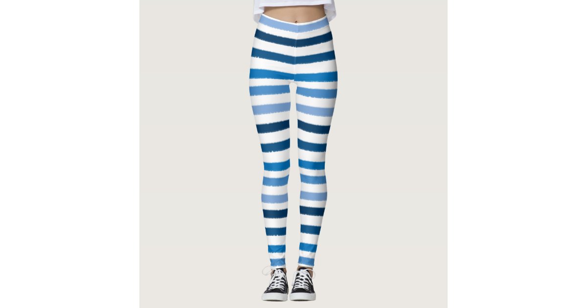 Striped Blue and White Leggings | Zazzle