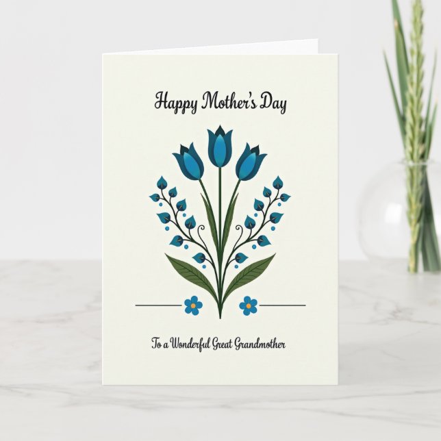 Striped Blue Blossom Greeting Card (Front)