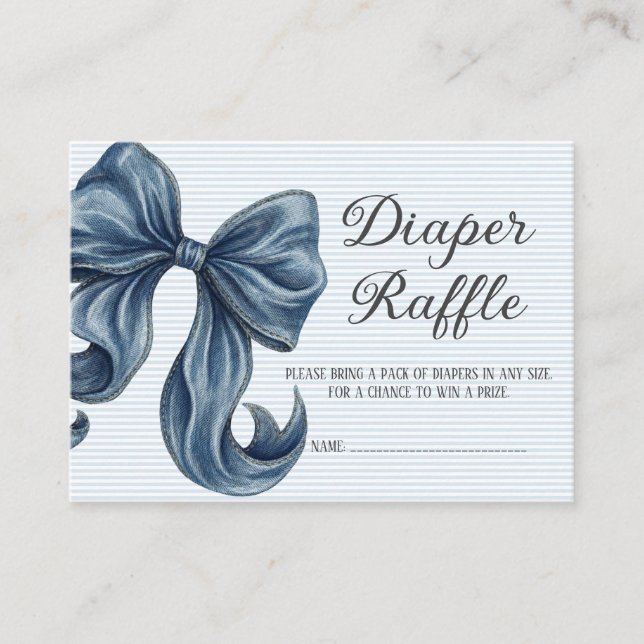 Striped Blue Bow Diaper Raffle  Enclosure Card (Front)