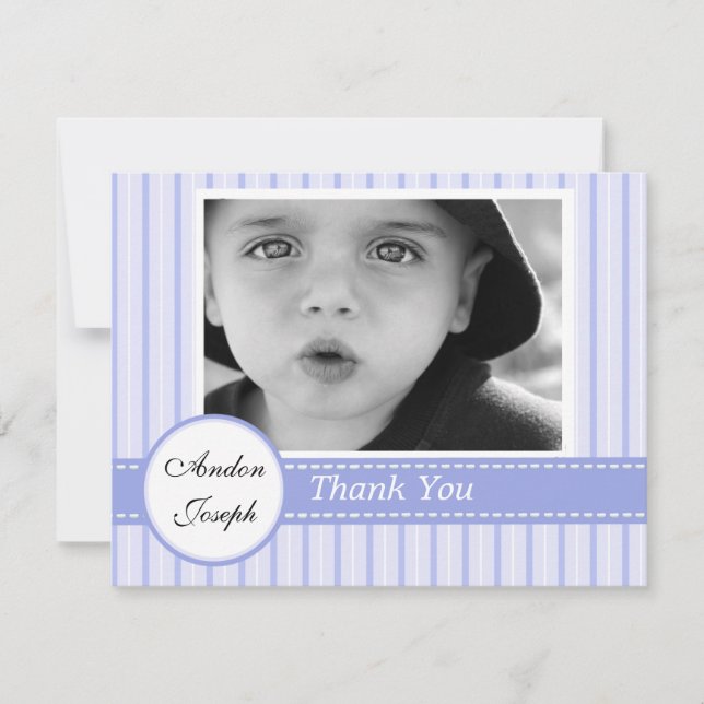 Striped Blue Cross Flat Thank You Card (Front)