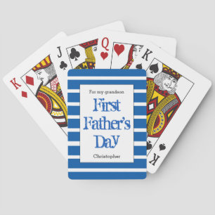 Striped Blue First Father's Day Poker Cards