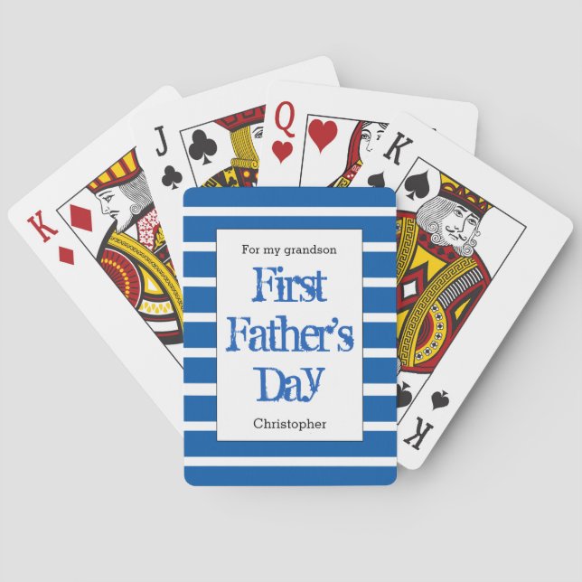 Striped Blue First Father's Day Poker Cards (Back)