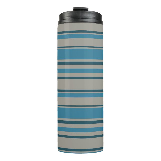Striped blue gray thermal tumbler (Front)