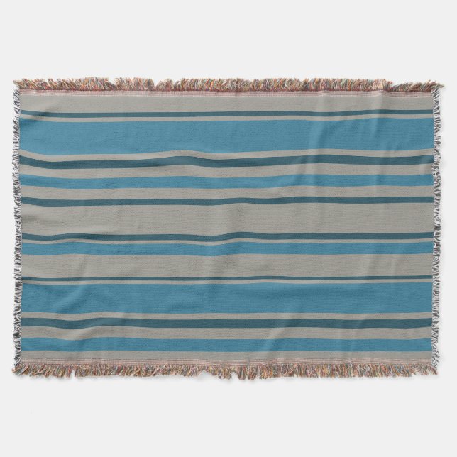 Striped blue gray throw blanket (Front)