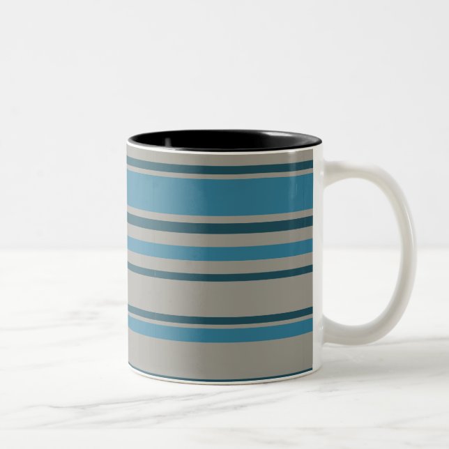 Striped blue gray Two-Tone coffee mug (Right)