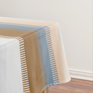 Striped Blue Grey Gray Gold Beige Brown Tan Tablecloth