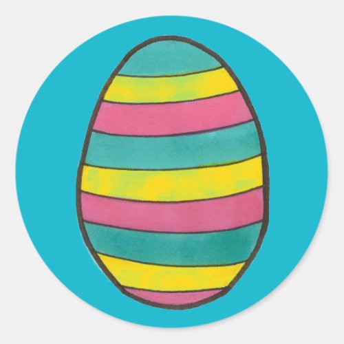 Striped Blue Happy Easter Egg Hunt Painted Eggs Classic Round Sticker