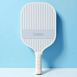 Striped Blue Modern Retro Simple Personalized Name Pickleball Paddle